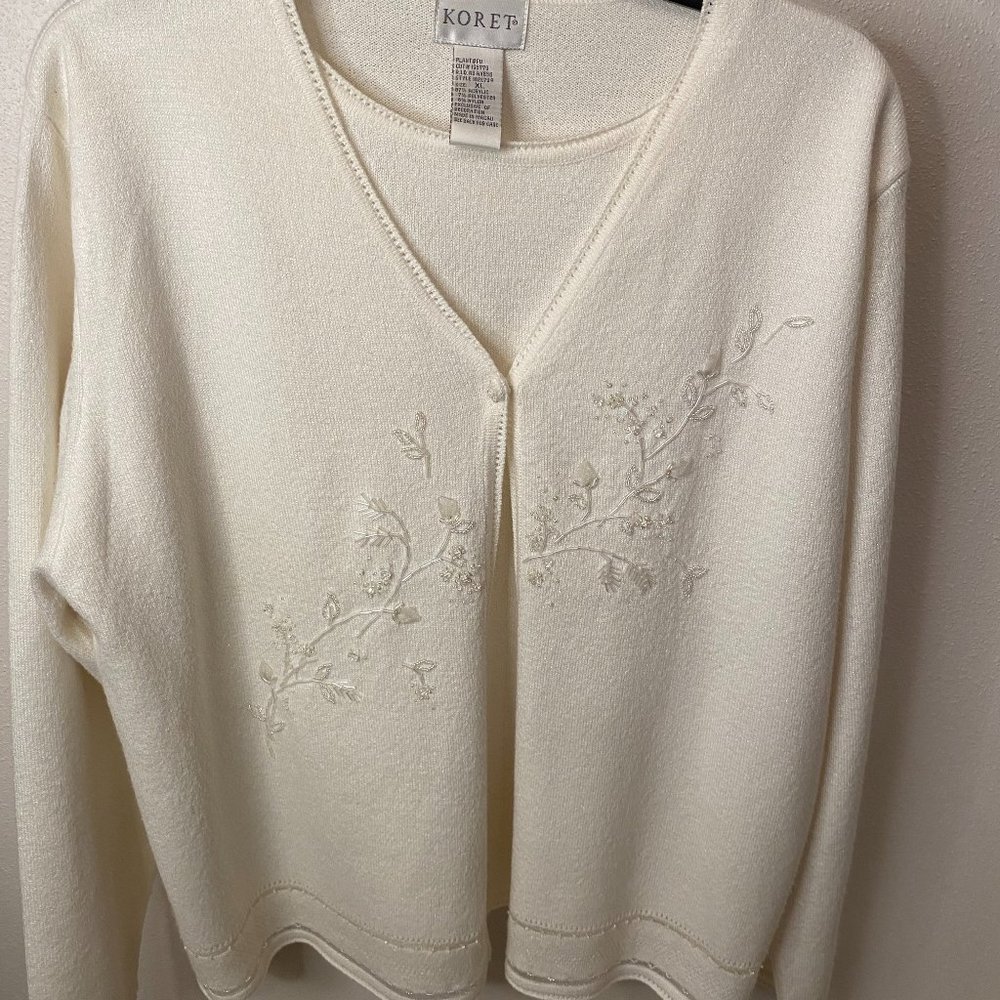 Koret Women's Cream Sweater with Beading and Embroidery